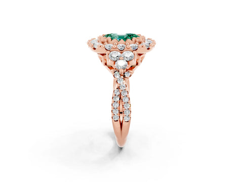Rose gold Oval Cut Green Sapphire Halo Ring with Pavé Band and Four-Prong Setting_14