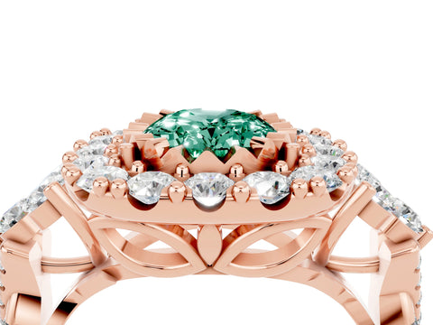 Rose gold Oval Cut Green Sapphire Halo Ring with Pavé Band and Four-Prong Setting_16