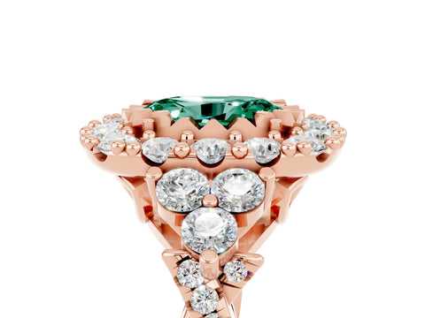Rose gold Oval Cut Green Sapphire Halo Ring with Pavé Band and Four-Prong Setting_17