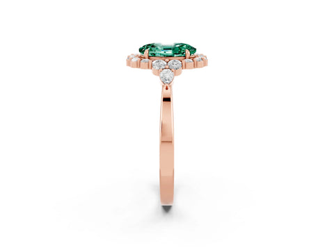Rose gold Oval Cut Green Sapphire Halo Ring with Pear Side Stones and Prong Setting_14