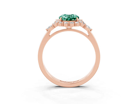 Rose gold Oval Cut Green Sapphire Halo Ring with Pear Side Stones and Prong Setting_15