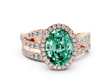 Rose gold Oval Cut Green Sapphire Halo Ring with Round Split Shank and Prong Setting_48