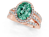Rose gold Oval Cut Green Sapphire Halo Ring with Round Split Shank and Prong Setting_49