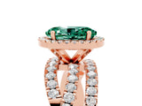 Rose gold Oval Cut Green Sapphire Halo Ring with Round Split Shank and Prong Setting_53