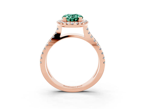 Rose gold Oval Cut Green Sapphire Halo Ring with Split Shank Pavé Band and Prong Setting_3