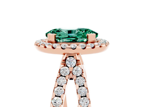 Rose gold Oval Cut Green Sapphire Halo Ring with Split Shank Pavé Band and Prong Setting_5