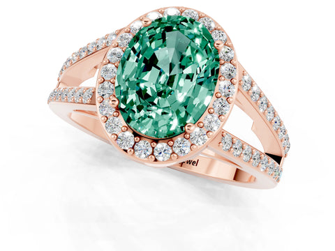 Rose gold Oval Cut Green Sapphire Halo Ring with Split Shank U-Prong Band and Four-Prong Setting_1