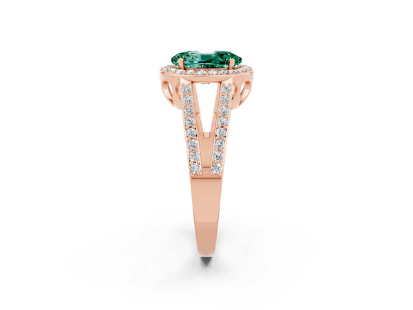 Rose gold Oval Cut Green Sapphire Halo Ring with Split Shank U-Prong Band and Four-Prong Setting