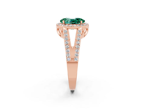 Rose gold Oval Cut Green Sapphire Halo Ring with Split Shank U-Prong Band and Four-Prong Setting_2