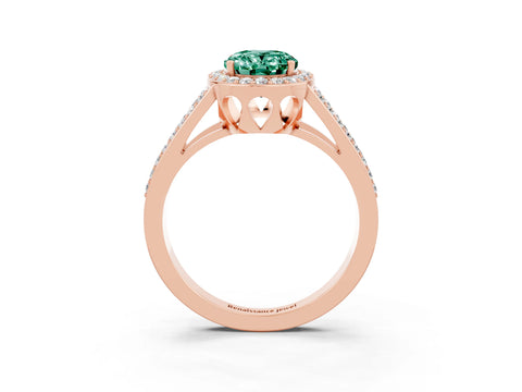 Rose gold Oval Cut Green Sapphire Halo Ring with Split Shank U-Prong Band and Four-Prong Setting_3