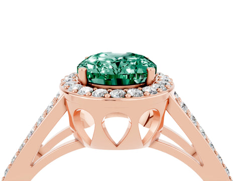 Rose gold Oval Cut Green Sapphire Halo Ring with Split Shank U-Prong Band and Four-Prong Setting_4