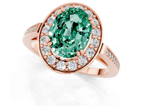 Rose gold Oval Cut Green Sapphire Halo Ring with Split Shank and Four-Prong Setting_1