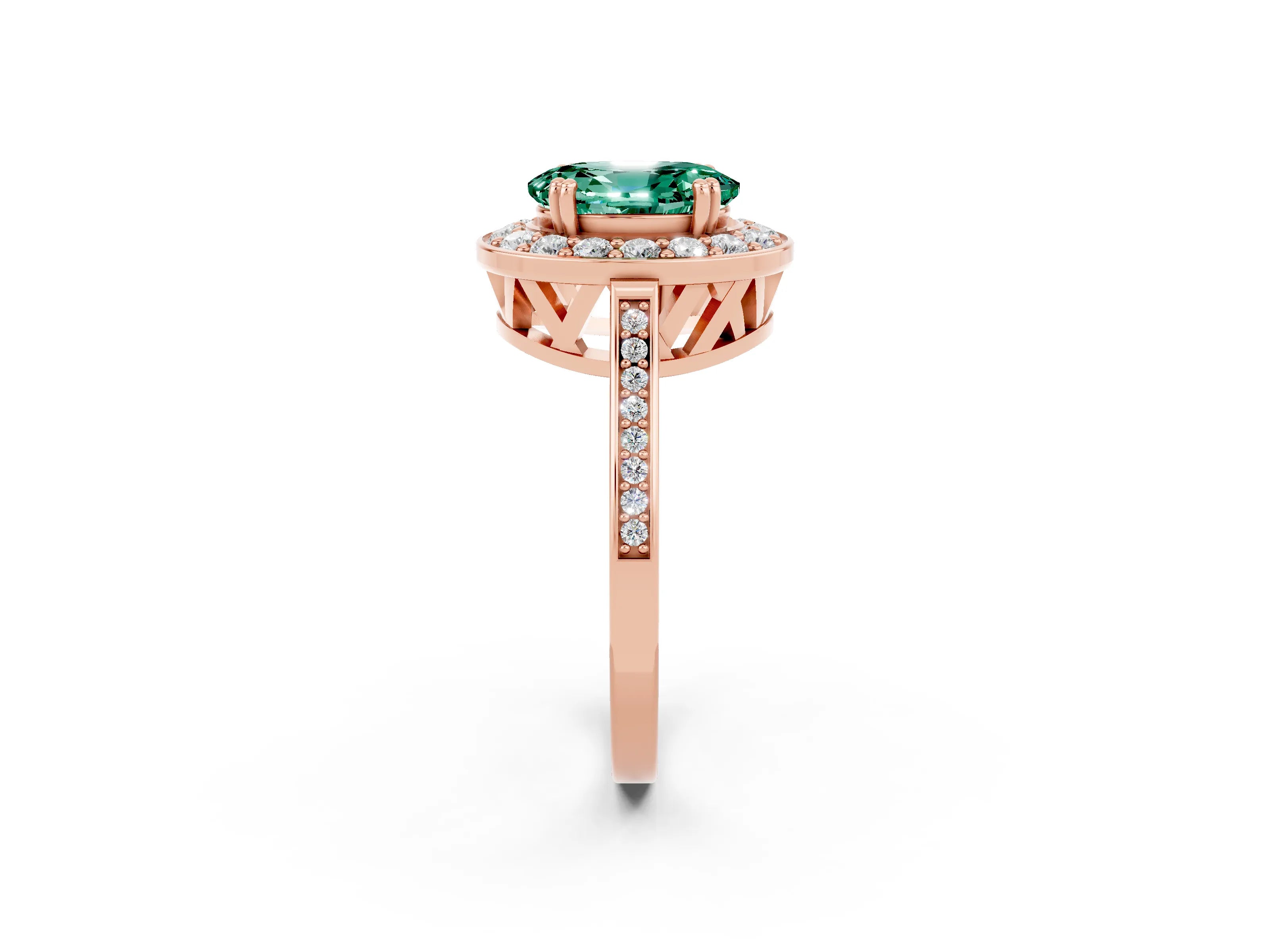 Rose gold Oval Cut Green Sapphire Halo Ring with Split Shank and Four-Prong Setting_2
