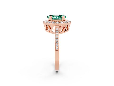 Rose gold Oval Cut Green Sapphire Halo Ring with Split Shank and Four-Prong Setting_2