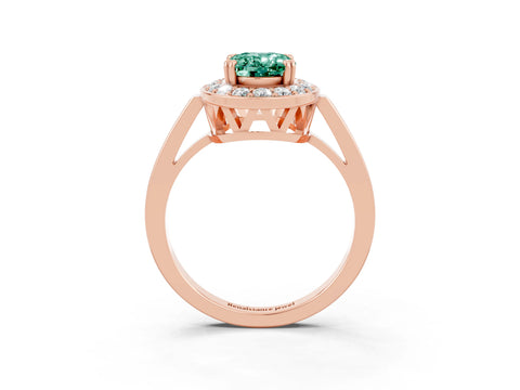 Rose gold Oval Cut Green Sapphire Halo Ring with Split Shank and Four-Prong Setting_3