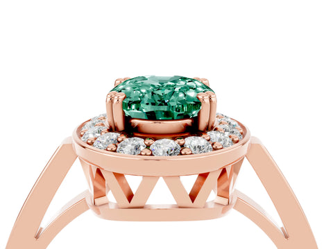 Rose gold Oval Cut Green Sapphire Halo Ring with Split Shank and Four-Prong Setting_4