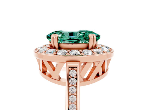 Rose gold Oval Cut Green Sapphire Halo Ring with Split Shank and Four-Prong Setting_5