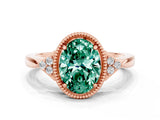 Rose gold Oval Cut Green Sapphire Halo Ring with Tapered Band and Four-Prong Setting