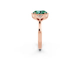 Rose gold Oval Cut Green Sapphire Halo Ring with Tapered Band and Four-Prong Setting_2