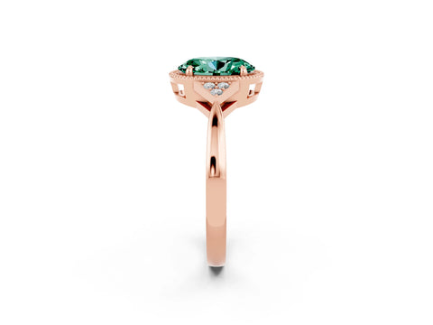 Rose gold Oval Cut Green Sapphire Halo Ring with Tapered Band and Four-Prong Setting_2