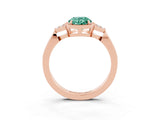 Rose gold Oval Cut Green Sapphire Halo Ring with Tapered Band and Four-Prong Setting_3