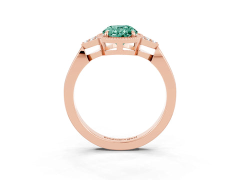 Rose gold Oval Cut Green Sapphire Halo Ring with Tapered Band and Four-Prong Setting_3