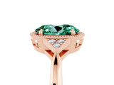 Rose gold Oval Cut Green Sapphire Halo Ring with Tapered Band and Four-Prong Setting_5