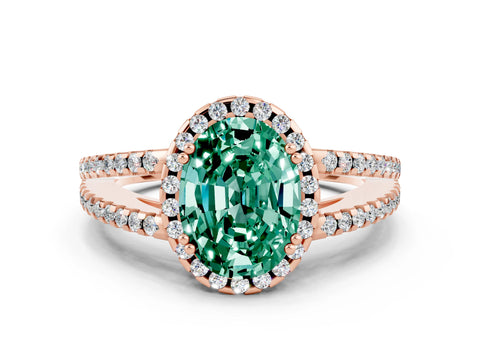 Rose gold Oval Cut Green Sapphire Halo Split Shank Engagement Ring_12