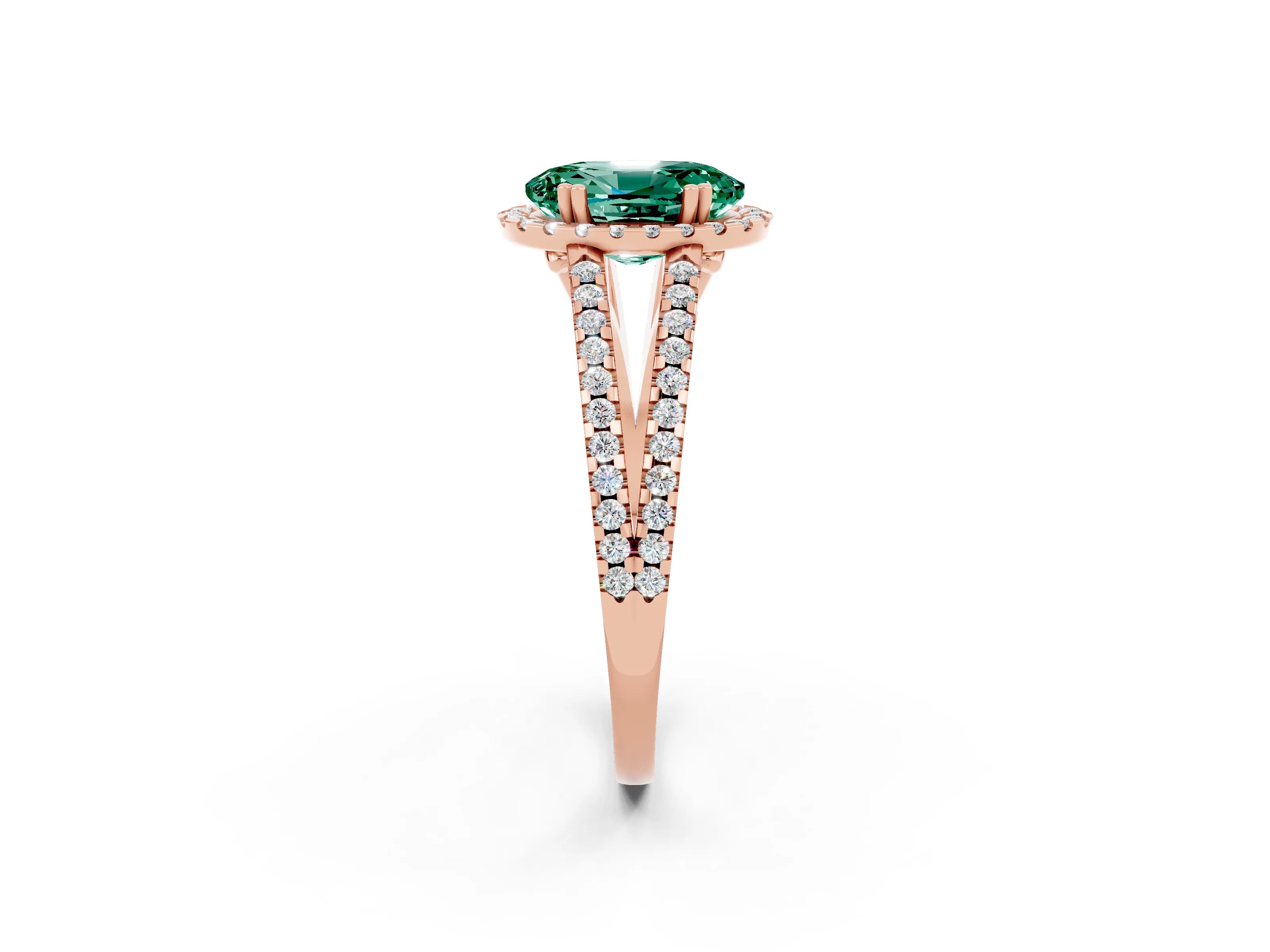 Rose gold Oval Cut Green Sapphire Halo Split Shank Engagement Ring_14