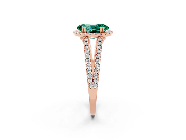 Rose gold Oval Cut Green Sapphire Halo Split Shank Engagement Ring