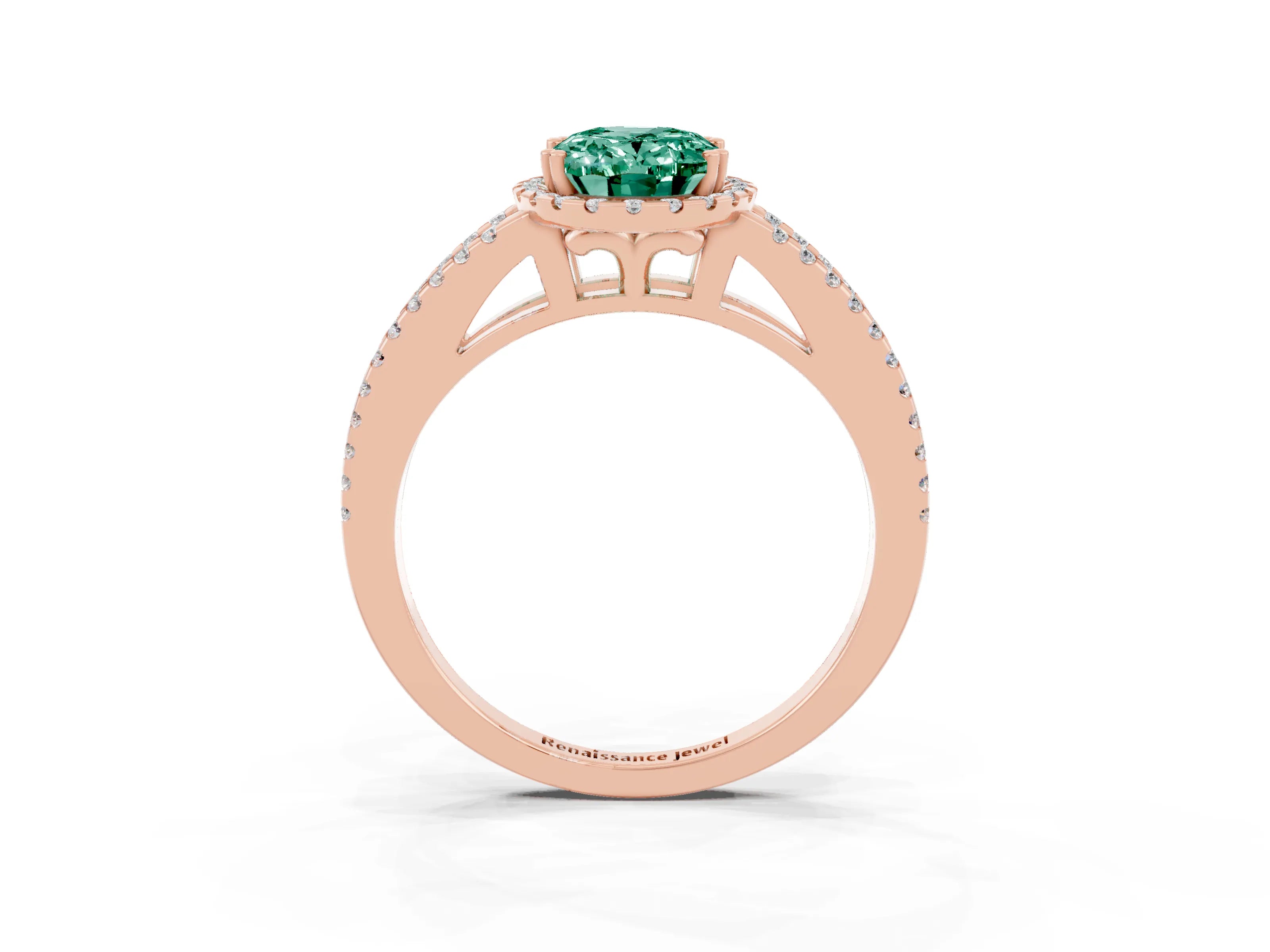 Rose gold Oval Cut Green Sapphire Halo Split Shank Engagement Ring_15