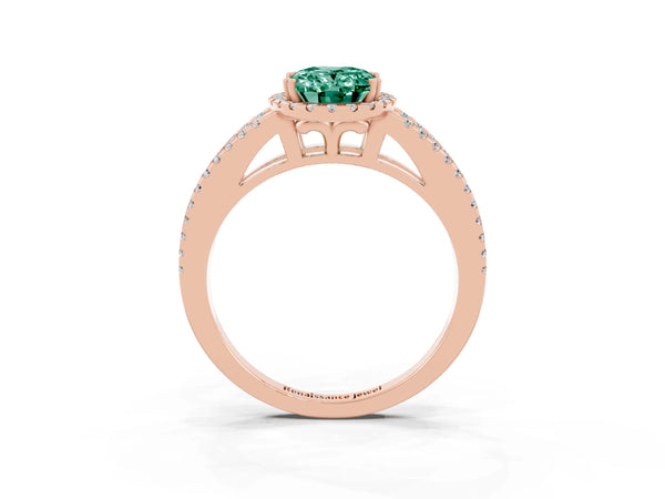 Rose gold Oval Cut Green Sapphire Halo Split Shank Engagement Ring