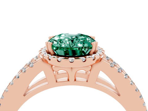 Rose gold Oval Cut Green Sapphire Halo Split Shank Engagement Ring_16