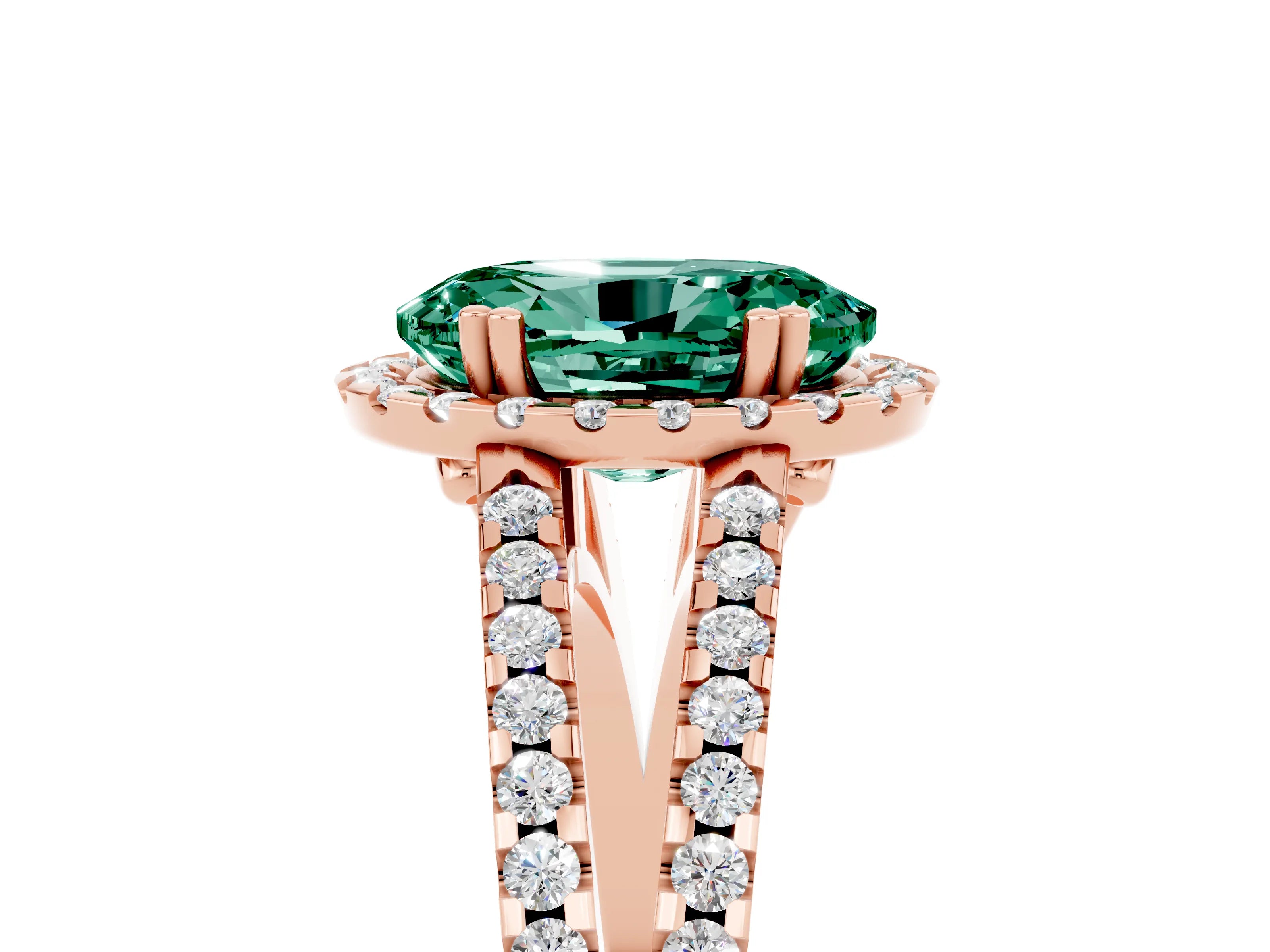 Rose gold Oval Cut Green Sapphire Halo Split Shank Engagement Ring_17