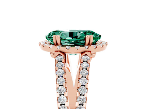 Rose gold Oval Cut Green Sapphire Halo Split Shank Engagement Ring_17
