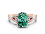 Rose gold Oval Cut Green Sapphire Halo Twist Band Solitaire Prong Setting Ring
