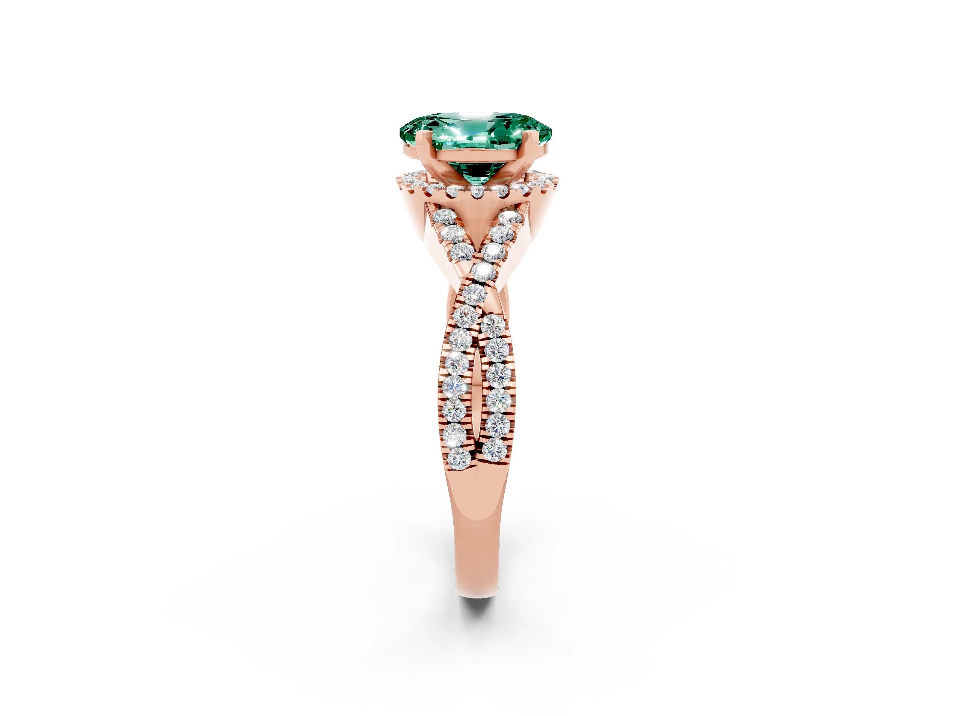 Rose gold Oval Cut Green Sapphire Halo Twist Band Solitaire Prong Setting Ring_2