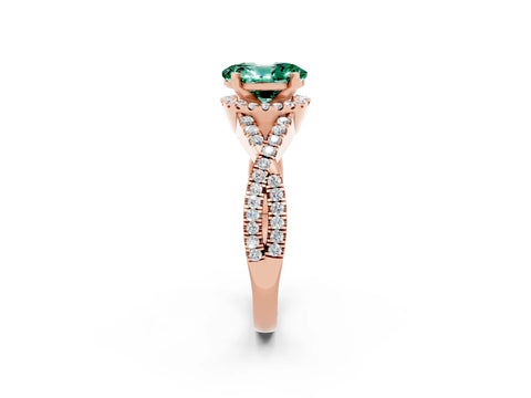 Rose gold Oval Cut Green Sapphire Halo Twist Band Solitaire Prong Setting Ring_2