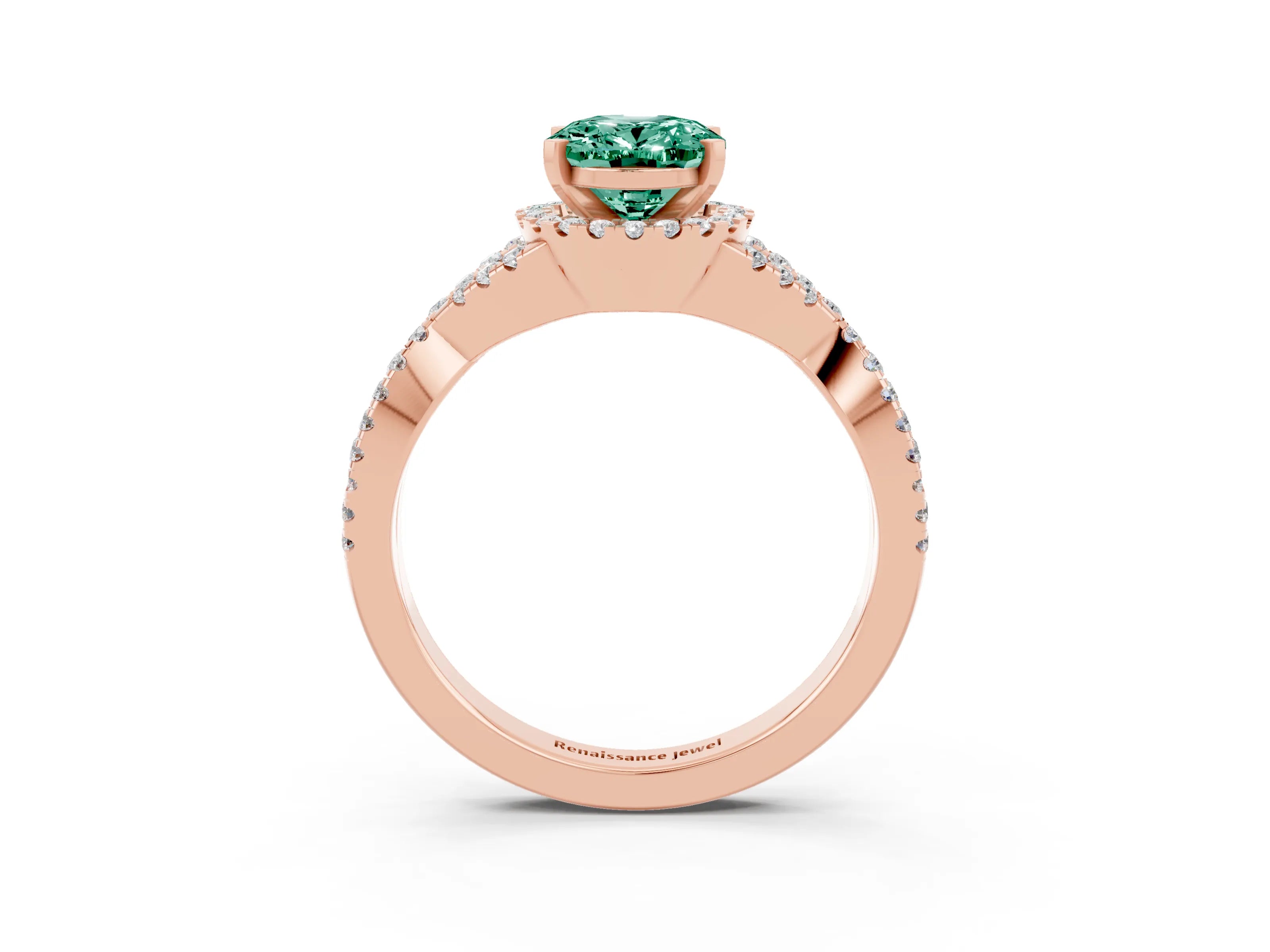 Rose gold Oval Cut Green Sapphire Halo Twist Band Solitaire Prong Setting Ring_3
