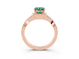 Rose gold Oval Cut Green Sapphire Halo Twist Band Solitaire Prong Setting Ring_3