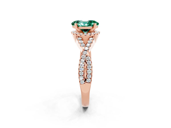 Rose gold Oval Cut Green Sapphire  Halo Twist Band Solitaire Prong Setting Ring