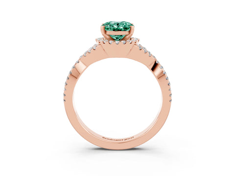 Rose gold Oval Cut Green Sapphire Halo Twist Band Solitaire Prong Setting Ring_3