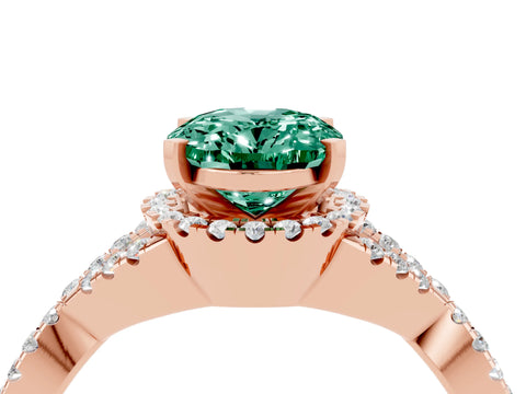 Rose gold Oval Cut Green Sapphire Halo Twist Band Solitaire Prong Setting Ring_4