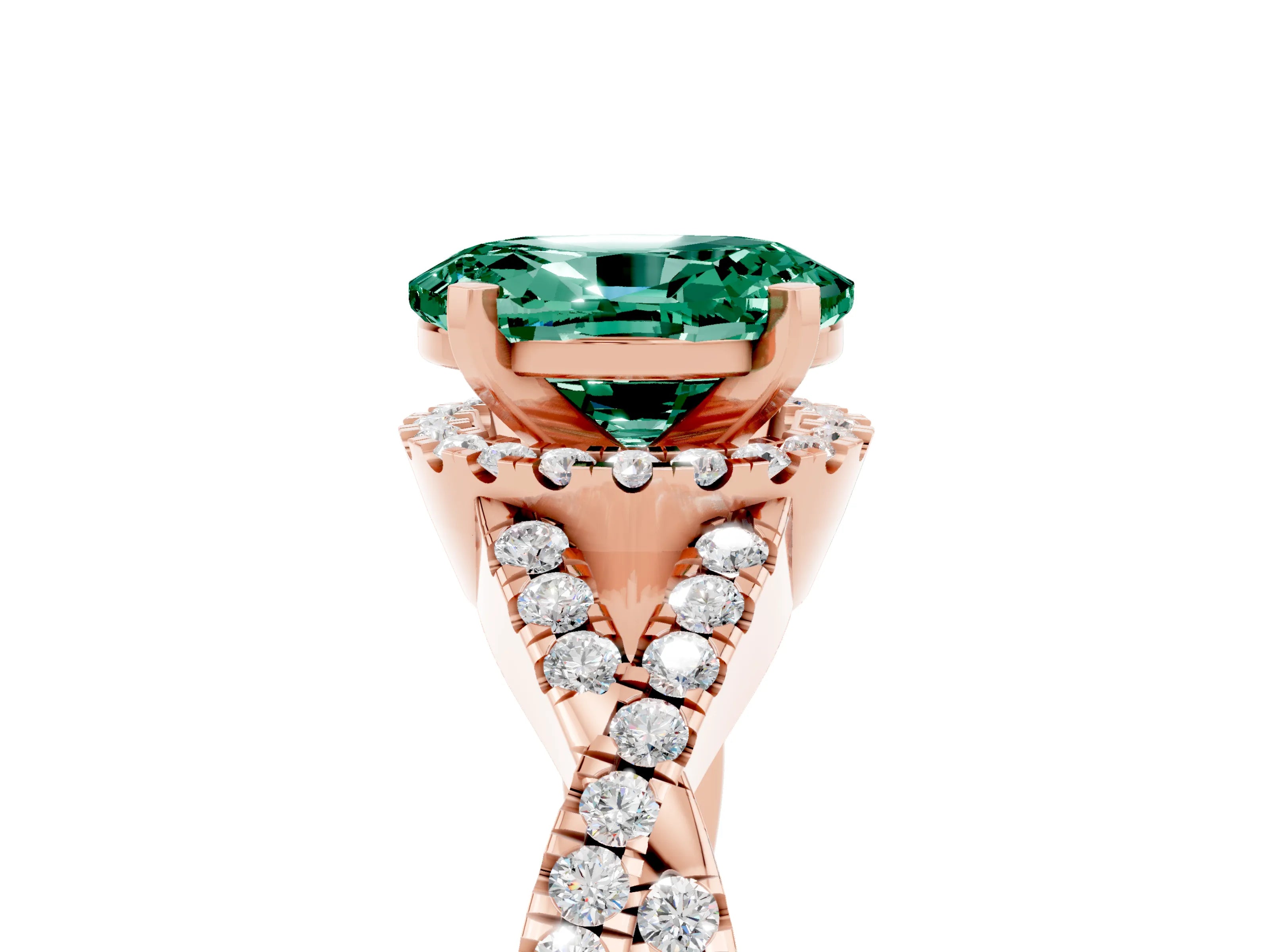 Rose gold Oval Cut Green Sapphire Halo Twist Band Solitaire Prong Setting Ring_5