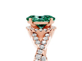 Rose gold Oval Cut Green Sapphire Halo Twist Band Solitaire Prong Setting Ring_5