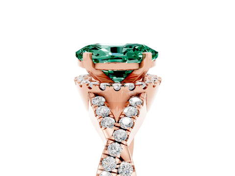 Rose gold Oval Cut Green Sapphire Halo Twist Band Solitaire Prong Setting Ring_5