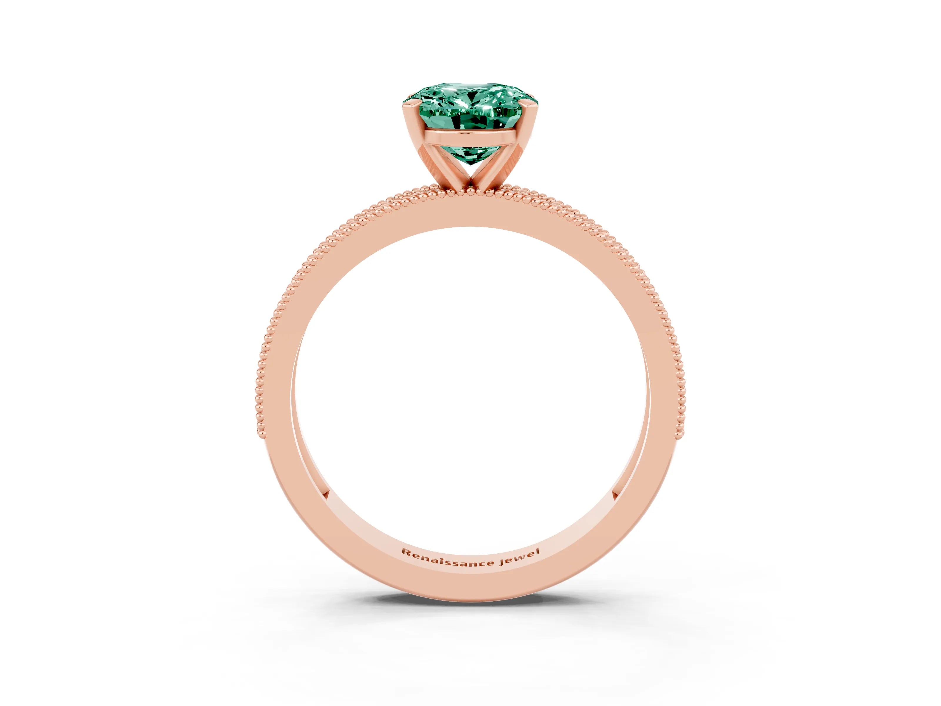 Rose gold Oval Cut Green Sapphire Milgrain Pavé Engagement Ring with Four-Prong Setting_15