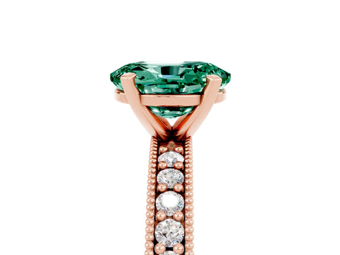 Rose gold Oval Cut Green Sapphire Milgrain Pavé Engagement Ring with Four-Prong Setting_17