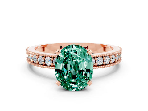 Rose gold Oval Cut Green Sapphire Milgrain Pavé Engagement Ring with Four-Prong Setting_22