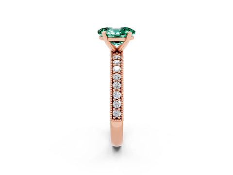 Rose gold Oval Cut Green Sapphire Milgrain Pavé Engagement Ring with Four-Prong Setting_24